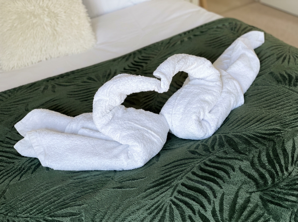 Two towel swans arranged as a finishing touch after an FFB clean